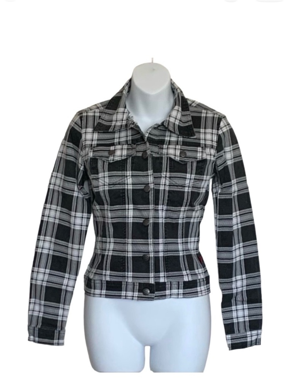 Tripp NYC Plaid Skull Punk Goth Trucker Jacket Sz XS
